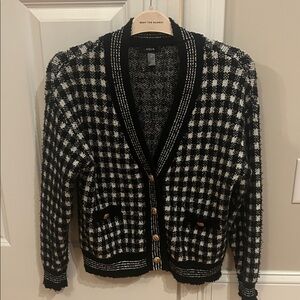 Aqua Black and White Checkered Knit Cardigan
